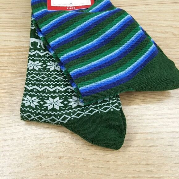 CLUB ROOM Crew Socks Mens Green 2-Pack Fair Isle Stripe Seamless Soft Touch - Picture 3 of 6